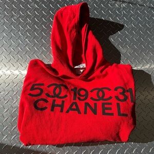 Chanel RARE Vintage Logo Spellout Hoodie in Red